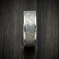 White Gold Men's Ring with Gibeon Meteorite Inlay Custom Made Band