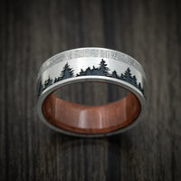 Titanium Men's Ring with Spruce Pine Tree Design, Wood Sleeve and Gibeon Meteorite Inlay Custom Made Band