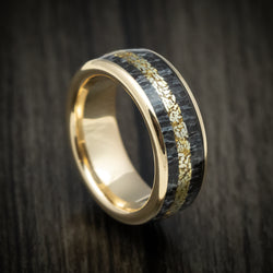 14K Gold Men's Ring with Elk Antler and Gold Nugget Inlays Custom Made Band