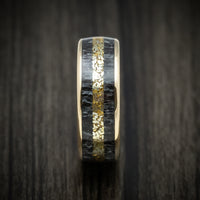 14K Gold Men's Ring with Elk Antler and Gold Nugget Inlays Custom Made Band
