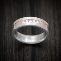 14K Two-Tone Rose and White Gold Men's Ring with Diamonds Custom Wedding Band