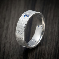 14K White Gold Men's Ring Custom Diamond and Sapphire Wedding Band