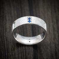 14K White Gold Men's Ring Custom Diamond and Sapphire Wedding Band