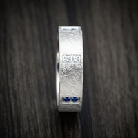 14K White Gold Men's Ring Custom Diamond and Sapphire Wedding Band