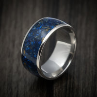 Titanium and Blue Tiger's Eye Men's Ring Custom Made Stone Inlay Band