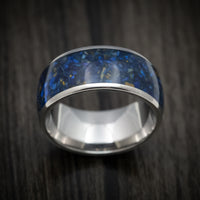 Titanium and Blue Tiger's Eye Men's Ring Custom Made Stone Inlay Band