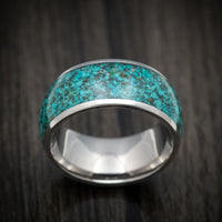 Titanium and Chrysocolla Men's Ring Custom Made Stone Inlay Band
