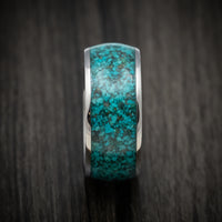Titanium and Chrysocolla Men's Ring Custom Made Stone Inlay Band