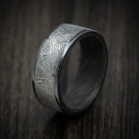 Black Titanium or Black Zirconium Custom Men's Ring with a Gibeon Meteorite Inlay and Forged Carbon Fiber Sleeve