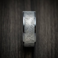 Black Titanium or Black Zirconium Custom Men's Ring with a Gibeon Meteorite Inlay and Forged Carbon Fiber Sleeve