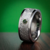 Tantalum and Meteorite Men's Ring with Green Diamond Custom Made Band