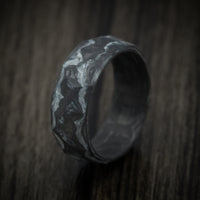 Two-Tone Marbled and Faceted Carbon Fiber Men's Ring Custom Made Band