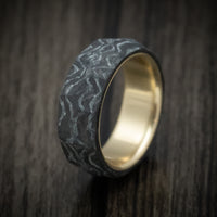 Two-Tone Marbled and Faceted Carbon Fiber Men's Ring with Brass Sleeve Custom Made Band