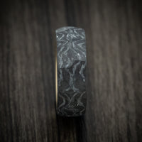 Two-Tone Marbled and Faceted Carbon Fiber Men's Ring with Brass Sleeve Custom Made Band