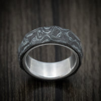 Two-Tone Marbled and Faceted Carbon Fiber Men's Ring with Aluminum Sleeve Custom Made Band