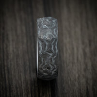 Two-Tone Marbled and Faceted Carbon Fiber Men's Ring with Aluminum Sleeve Custom Made Band