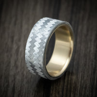 Silver Texalium Carbon Fiber Men's Ring with Brass Sleeve Custom Made Band