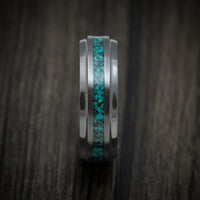 Black Zirconium Men's Ring with Black Mother of Pearl Sleeve and Chrysocolla Stone Inlay Custom Made