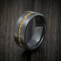 Black Titanium or Black Zirconium Custom Men's Ring with 24K Raw Gold Nugget