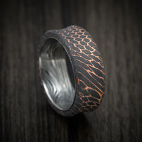 Darkened Superconductor Men's Ring with Sunset Kuro Damascus Steel Sleeve