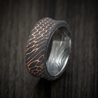 Darkened Superconductor Men's Ring with Sunset Kuro Damascus Steel Sleeve