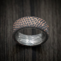 Darkened Superconductor Men's Ring with Sunset Kuro Damascus Steel Sleeve