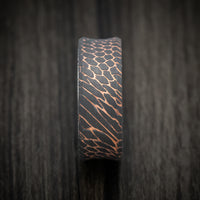 Darkened Superconductor Men's Ring with Sunset Kuro Damascus Steel Sleeve