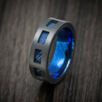 Black Titanium and Kuro-Ti Heat-Treated Titanium Damascus Cut-Through Window Men's Ring Custom Made