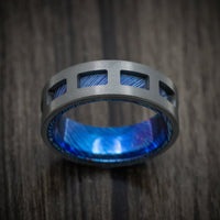Black Titanium and Kuro-Ti Heat-Treated Titanium Damascus Cut-Through Window Men's Ring Custom Made