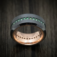 Black Zirconium and Green Diamond Men's Ring with 14K Gold Sleeve Custom Made Band