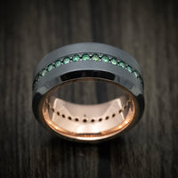 Black Titanium and Green Diamond Men's Ring with 14K Gold Sleeve Custom Made Band