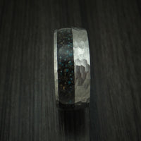 Titanium And Black Dinosaur Bone with Turquoise Ring Custom Made Fossil Band