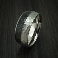 Titanium And Black Dinosaur Bone with Turquoise Ring Custom Made Fossil Band