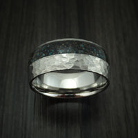 Titanium And Black Dinosaur Bone with Turquoise Ring Custom Made Fossil Band