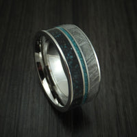 Titanium Black Dinosaur Bone with Turquoise And Gibeon Meteorite Ring Custom Made Fossil Band
