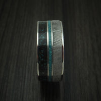 Titanium Black Dinosaur Bone with Turquoise And Gibeon Meteorite Ring Custom Made Fossil Band