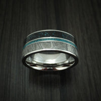 Titanium Black Dinosaur Bone with Turquoise And Gibeon Meteorite Ring Custom Made Fossil Band