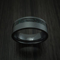 Black Titanium And Black Dinosaur Bone with Malachite Ring Custom Made Fossil Band