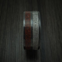 Black Zirconium Mixed Dinosaur Bone And Gibeon Meteorite Ring Custom Made Fossil Band