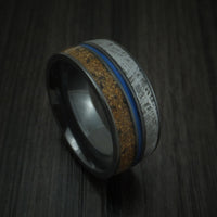 Black Zirconium Mixed Dinosaur Bone And Gibeon Meteorite Ring With Cerakote Inlay Custom Made Fossil Band