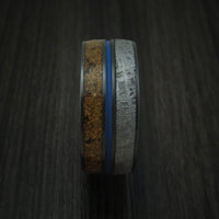 Black Zirconium Mixed Dinosaur Bone And Gibeon Meteorite Ring With Cerakote Inlay Custom Made Fossil Band