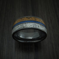 Black Zirconium Mixed Dinosaur Bone And Gibeon Meteorite Ring With Cerakote Inlay Custom Made Fossil Band