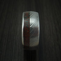 Damascus Steel And Red Dinosaur Bone with Malachite Ring Custom Made Fossil Band