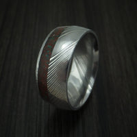 Damascus Steel And Red Dinosaur Bone with Malachite Ring Custom Made Fossil Band