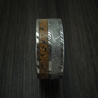 Kuro Damascus Steel Mixed Dinosaur Bone And Gibeon Meteorite Ring Custom Made Fossil Band