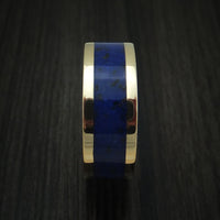 14K Yellow Gold Lapis with Black Dinosaur Bone Ring Custom Made Fossil Band