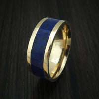 14K Yellow Gold Lapis with Black Dinosaur Bone Ring Custom Made Fossil Band