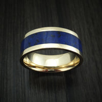 14K Yellow Gold Lapis with Black Dinosaur Bone Ring Custom Made Fossil Band