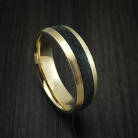 14K Yellow Gold And Black Dinosaur Bone and Malachite Ring Custom Made Fossil Band