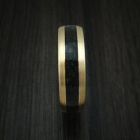 14K Yellow Gold And Black Dinosaur Bone and Malachite Ring Custom Made Fossil Band